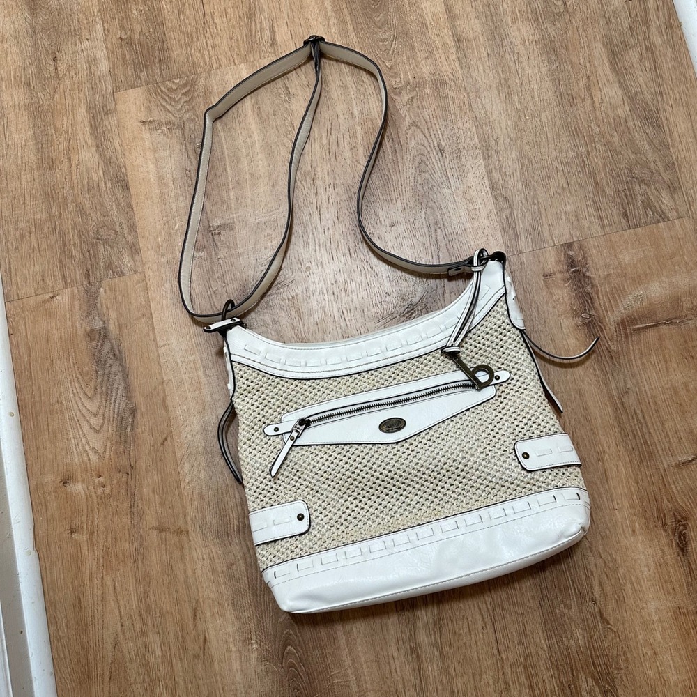 B.O.C. Born‎ Concept | White Woven Straw Mixed Media Cream Boho Crossbody Bag